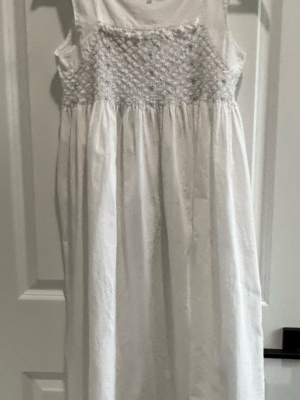 Women’s White Smocked Maxi Dress - Sleeveless Summer Dress